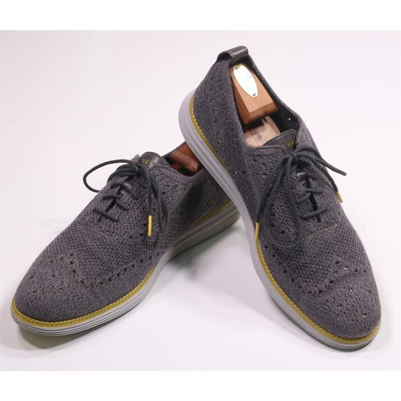 Cole-Haan Men\'s Grand Stitchlite Knit Gray Wingtip Dress Shoes 12 M